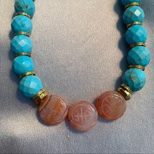 Turquoise and peach jade necklace